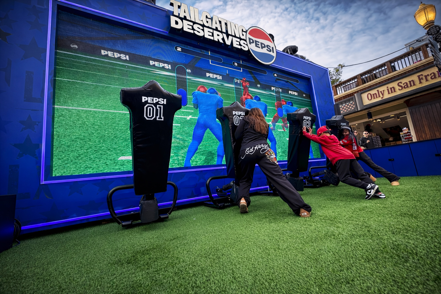 Pepsi interactive football game installation at Super Bowl LX brand activation